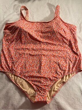 Amazon Essentials Floral One-Piece Swimsuit Pink and Orange 5X Plus Size UPF50+